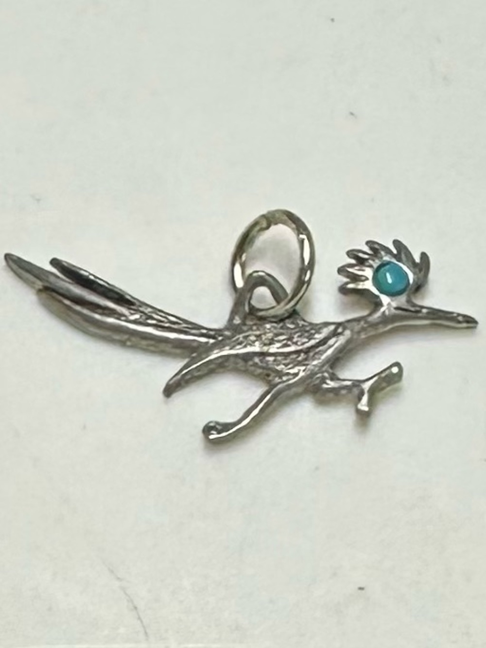 Vintage J.Ritter Southwestern Roadrunner Pendant with Turquoise Eye-1”